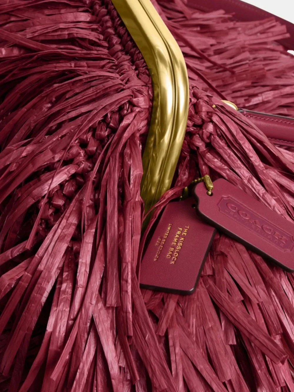 Coach Kisslock Frame Bag 27 Straw Fringe Clutch Fuchsia New